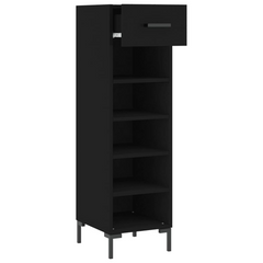 Black Shoe Cabinet - 30x35x105 cm, Engineered Wood with Industrial Iron Feet