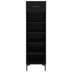 Black Shoe Cabinet - 30x35x105 cm, Engineered Wood with Industrial Iron Feet