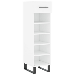 White Shoe Cabinet 30x35x105 cm - Engineered Wood with Iron Feet and Ample Storage Space