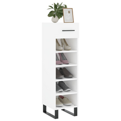 White Shoe Cabinet 30x35x105 cm - Engineered Wood with Iron Feet and Ample Storage Space