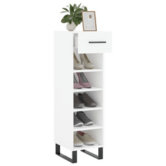 White Shoe Cabinet 30x35x105 cm - Engineered Wood with Iron Feet and Ample Storage Space