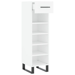 White Shoe Cabinet 30x35x105 cm - Engineered Wood with Iron Feet and Ample Storage Space