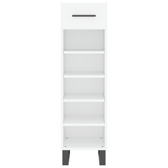 White Shoe Cabinet 30x35x105 cm - Engineered Wood with Iron Feet and Ample Storage Space