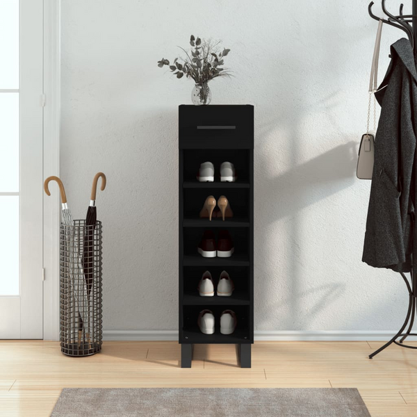 Stylish Shoe Cabinet Black 30x35x105 cm | Modern Engineered Wood Storage Solution