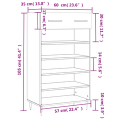 White Shoe Cabinet 60x35x105 cm - Engineered Wood with Iron Feet