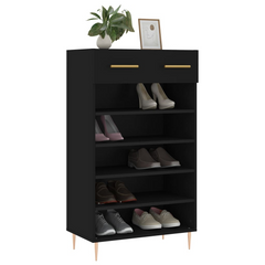 Modern Black Shoe Cabinet - Engineered Wood, Spacious Storage, 60x35x105 cm