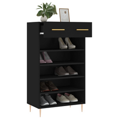 Modern Black Shoe Cabinet - Engineered Wood, Spacious Storage, 60x35x105 cm