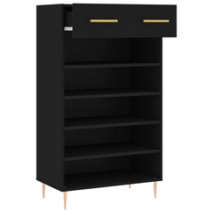 Modern Black Shoe Cabinet - Engineered Wood, Spacious Storage, 60x35x105 cm