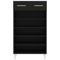 Modern Black Shoe Cabinet - Engineered Wood, Spacious Storage, 60x35x105 cm