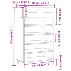 Shoe Cabinet Grey Sonoma 60x35x105 cm - Engineered Wood