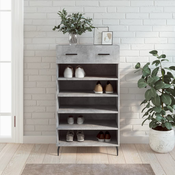 Shoe Cabinet Concrete Grey 60x35x105 cm - Stylish Engineered Wood Shoe Organizer with Drawer and Open Compartments