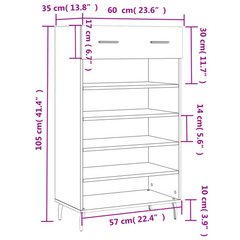 Shoe Cabinet Concrete Grey 60x35x105 cm - Stylish Engineered Wood Shoe Organizer with Drawer and Open Compartments