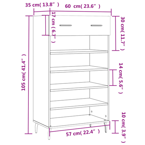 Smoked Oak Shoe Cabinet - 60x35x105 cm, Engineered Wood, Elegant & Durable Storage Solution