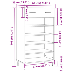 Smoked Oak Shoe Cabinet - 60x35x105 cm, Engineered Wood, Elegant & Durable Storage Solution