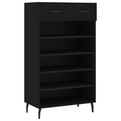 Black Shoe Cabinet - 60x35x105 cm Modern Engineered Wood Storage Solution