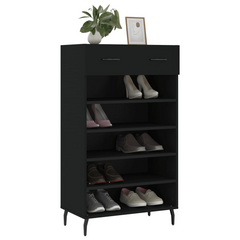 Black Shoe Cabinet - 60x35x105 cm Modern Engineered Wood Storage Solution