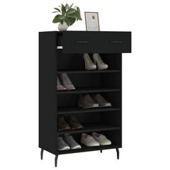 Black Shoe Cabinet - 60x35x105 cm Modern Engineered Wood Storage Solution