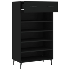 Black Shoe Cabinet - 60x35x105 cm Modern Engineered Wood Storage Solution