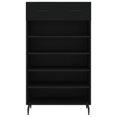 Black Shoe Cabinet - 60x35x105 cm Modern Engineered Wood Storage Solution