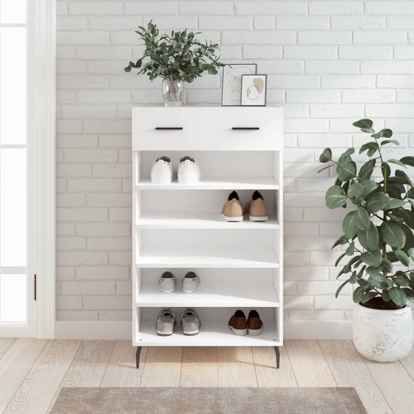 Shoe Cabinet - Elegant White Storage Unit, 60x35x105 cm, Engineered Wood with Iron Feet