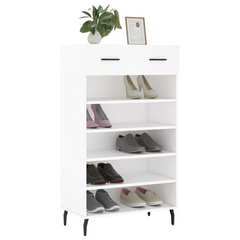 Shoe Cabinet - Elegant White Storage Unit, 60x35x105 cm, Engineered Wood with Iron Feet