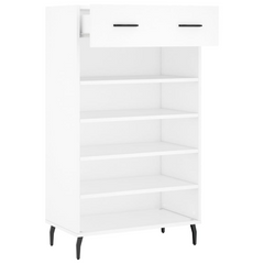 Shoe Cabinet - Elegant White Storage Unit, 60x35x105 cm, Engineered Wood with Iron Feet