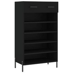 Black Shoe Cabinet 60x35x105 cm | Stylish & Durable Engineered Wood Shoe Storage Solution