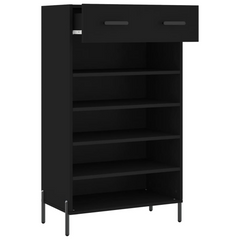 Black Shoe Cabinet 60x35x105 cm | Stylish & Durable Engineered Wood Shoe Storage Solution