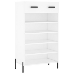 White Shoe Cabinet 60x35x105 cm - Modern Engineered Wood Storage Unit