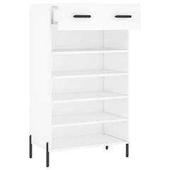 White Shoe Cabinet 60x35x105 cm - Modern Engineered Wood Storage Unit