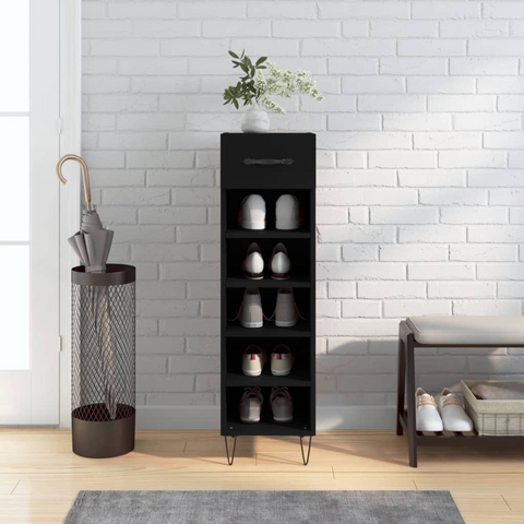 Black Shoe Cabinet - Engineered Wood, 30x35x105 cm - Stylish Storage Solution