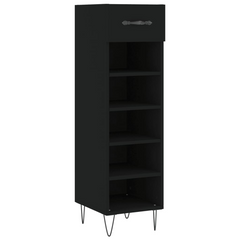 Black Shoe Cabinet - Engineered Wood, 30x35x105 cm - Stylish Storage Solution