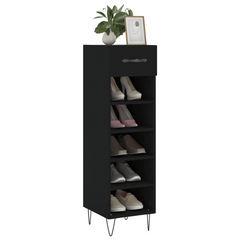 Black Shoe Cabinet - Engineered Wood, 30x35x105 cm - Stylish Storage Solution