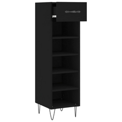 Black Shoe Cabinet - Engineered Wood, 30x35x105 cm - Stylish Storage Solution