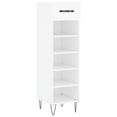 Shoe Cabinet White 30x35x105 cm | Engineered Wood Shoe Storage Organizer with Drawer & Compartments