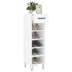 Shoe Cabinet White 30x35x105 cm | Engineered Wood Shoe Storage Organizer with Drawer & Compartments