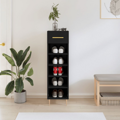 Stylish Black Shoe Cabinet - 30x35x105 cm - Durable Engineered Wood with Iron Feet and Golden Handle