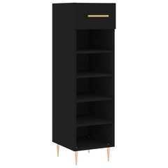 Stylish Black Shoe Cabinet - 30x35x105 cm - Durable Engineered Wood with Iron Feet and Golden Handle