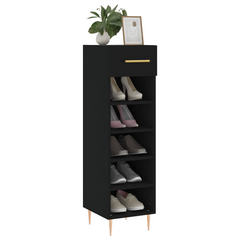 Stylish Black Shoe Cabinet - 30x35x105 cm - Durable Engineered Wood with Iron Feet and Golden Handle