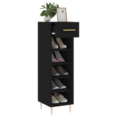 Stylish Black Shoe Cabinet - 30x35x105 cm - Durable Engineered Wood with Iron Feet and Golden Handle