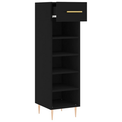 Stylish Black Shoe Cabinet - 30x35x105 cm - Durable Engineered Wood with Iron Feet and Golden Handle