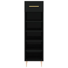 Stylish Black Shoe Cabinet - 30x35x105 cm - Durable Engineered Wood with Iron Feet and Golden Handle