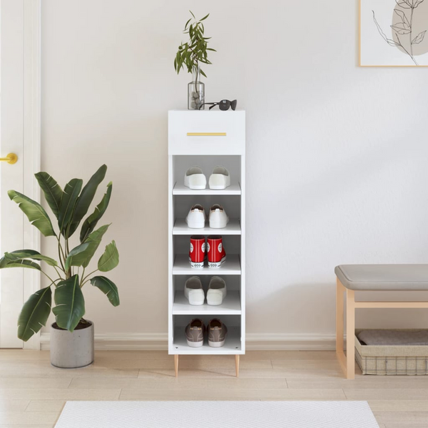 White Shoe Cabinet | Engineered Wood, 30x35x105 cm - Elegant & Durable Shoe Storage Solution