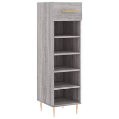 Stylish Grey Sonoma Shoe Cabinet - 5 Compartments, 1 Drawer, 30x35x105 cm, Engineered Wood, Industrial Design with Iron Feet