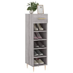 Stylish Grey Sonoma Shoe Cabinet - 5 Compartments, 1 Drawer, 30x35x105 cm, Engineered Wood, Industrial Design with Iron Feet