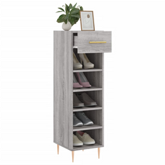 Stylish Grey Sonoma Shoe Cabinet - 5 Compartments, 1 Drawer, 30x35x105 cm, Engineered Wood, Industrial Design with Iron Feet