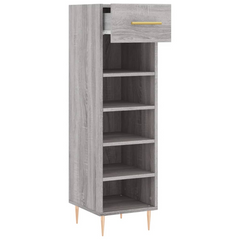 Stylish Grey Sonoma Shoe Cabinet - 5 Compartments, 1 Drawer, 30x35x105 cm, Engineered Wood, Industrial Design with Iron Feet