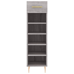 Stylish Grey Sonoma Shoe Cabinet - 5 Compartments, 1 Drawer, 30x35x105 cm, Engineered Wood, Industrial Design with Iron Feet