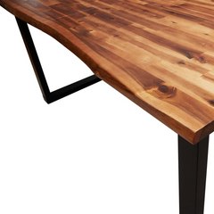 3 Piece Dining Set with Live Edge Solid Acacia Wood - Modern Industrial Dining Table and Benches