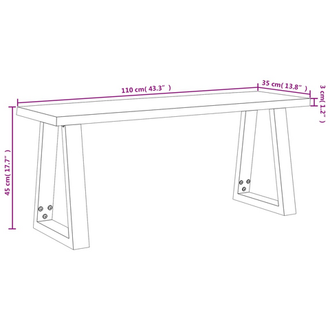 110cm Live Edge Bench - Solid Acacia Wood with U-shaped Metal Legs